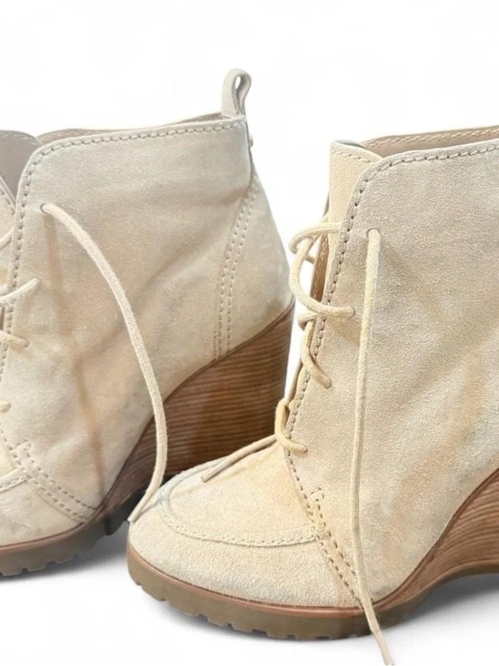 Michael Kors Beige Suede Wedge Lace-Up Boots
